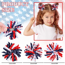 Whaline 6 Pack Patriotic Spiral Bow Clips 4th of July Star Stripe Hairgrips Grosgrain Ribbon Curly Spiral Swirl Alligator Clip Bows for Independence Memorial Day Baby Girls Toddlers Hair Accessories