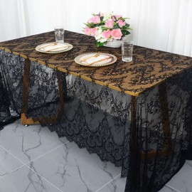 Pardecor Black Lace Tablecloth 60x120-Inch Small Lace Rectangle Tablecloth Lace Boho Tablecloth Lace Overlay Tablecloth(10,Black)