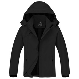 ELLSWOS Men's Waterproof Raincoat Lightweight Rain Jacket with Detachable Hood Softshell Windbreakerl for Hiking Travel