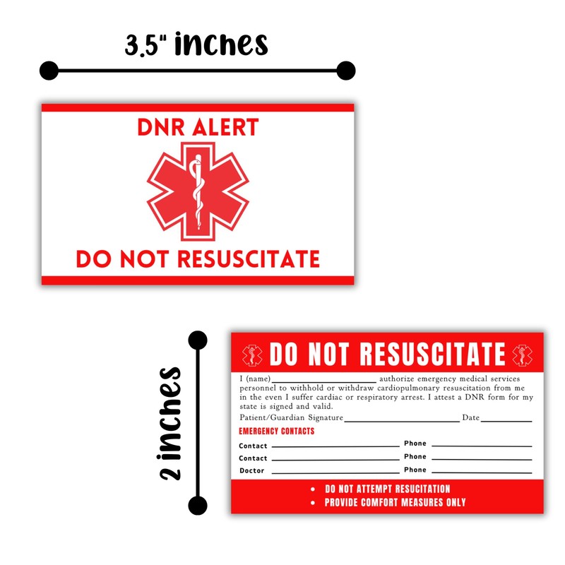 DNR Do Not Resuscitate Plastic Wallet Sized Card 5pk 2x3.5”