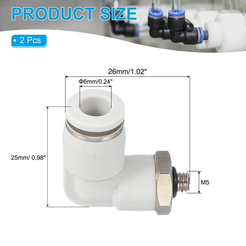 PATIKIL M5 Push to Connect Fitting, 2 Pack 6mm Pneumatic