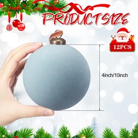 PullCrease 12 Pcs Velvet Christmas Ball Ornaments - 4 Inch Gray Blue Flocked Christmas Tree Balls Decorative Hanging Ornaments for Xmas Tree, Wreath, Garland or Wedding Holiday Party Decoration