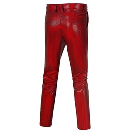 BONGZUO Mens Disco Pants 70s Retro Night Club Shiny Straight Leg Pants(Z2981KRD,S)