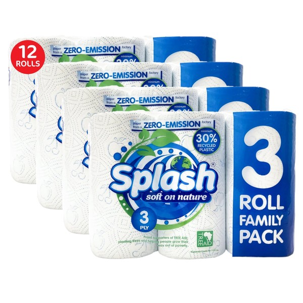 Super Strong 3pack Splash Soft on Nature Rolls, 3PLY Eco Friendly Kitchen Towel Paper (12)