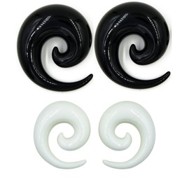 Zaya Body Jewelry 2 Pairs 7/8" 22mm Black White Ear Tapers Spirals Horseshoes Gauges 24mm 22mm 20mm 18mm 16mm 14mm 12mm 10mm