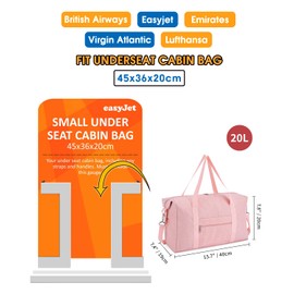for Ryanair Cabin Bags 40X20X25 Underseat Small Foldable Travel Duffel Hospital Weekend Bag for Women Ryan Air Carry on Luggage Holdall Tote for Men 20L (Pink)