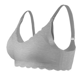 Oceanlily Scallop Edge Modal Nursing Bra Maternity Bralette, Wireless, Clip Down (Grey, XXL)