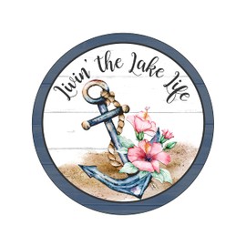 Livin the Lake Life Wreath Sign, Shells, Starfish, Anchor Seahorse, Beach House, Nature Animals, Wall hanging, Wreath Sign and Attachment.