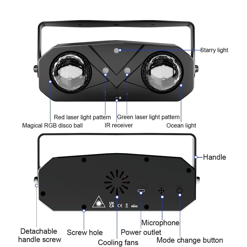 Moonwave Multi Colour 6-in-1 Party Light LED Disco Ball, Multi-Laser