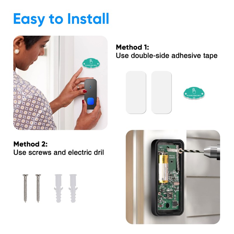 Wireless Doorbell,1300ft Long Range Waterproof Cordless Door Bell Chime Kit,