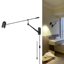Multifunctional Movable Wall Mounted Lamp, Adjustable Directional Unique Large Swing Arm Wall Sconce Light Plug in for Living Room Sofa Background Wall, Contain E26 Spotlight Bulb