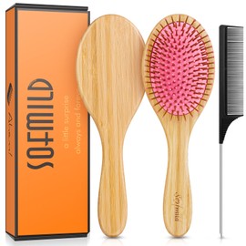 Hair Brush, Bamboo Brush for Men Women Kids Thick Thin Long Short Straight Curly Hair Detangling Knots Smoothing Hair Massaging Scalp