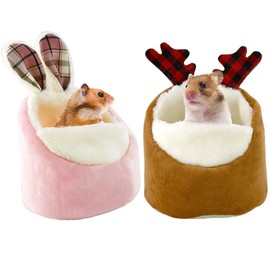 CooShou 2PCS Hamster Mini Bed, Warm Small Pets Animals House Bedding, Cozy Nest Cage Accessories, Lightweight Cotton Sofa for Dwarf Hamster