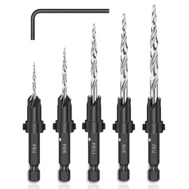 Bestgle 5 Pcs Countersink Drill Bits, HSS Taper Counter Sinker Drill Bit Set with Chamfering Combination for Woodworking, Imperial Hex Shank HSS Taper Bits 9/64", 3/16", 7/32", 11/64", 7/64"