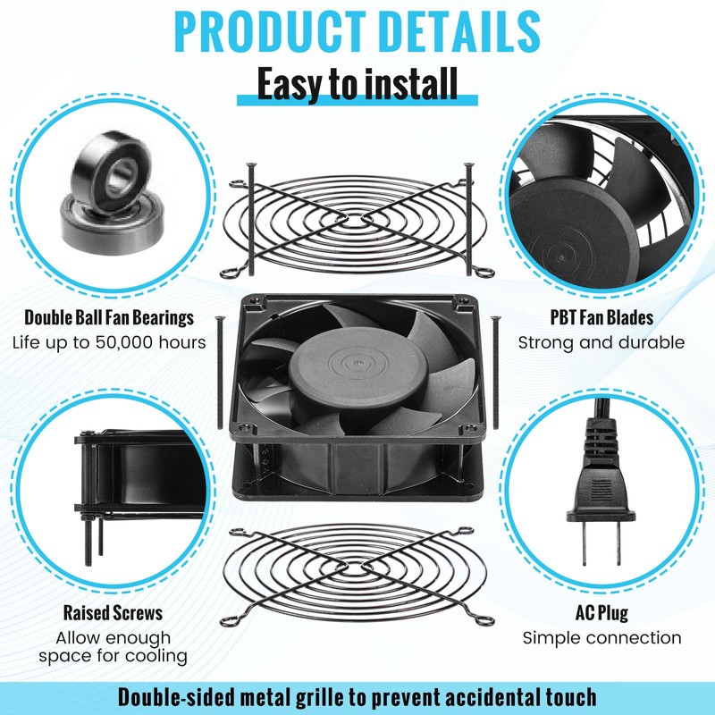 Glooglitter 2 Pack 120V AC Fans Muffin Fan Waterproof18W 2850RPM