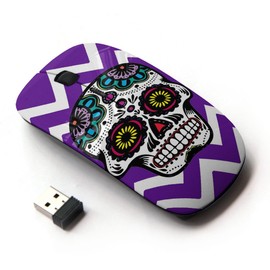 Graphic4You Mexican Sugar Skull Death Chevron Pattern (Purple) Ergonomic Wireless Mouse with Nano Receiver