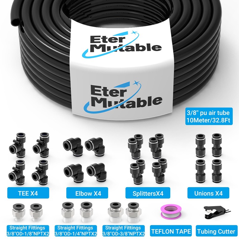 EterMutable 3/8 Inch OD Blcak Polyurethane PU Pneumatic Air Hose