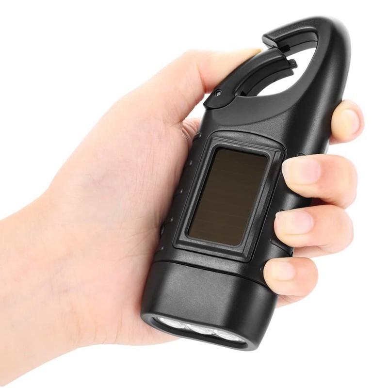 LED Portable Flashlight Multifunction Solar Charging Manual Power Generation Torch
