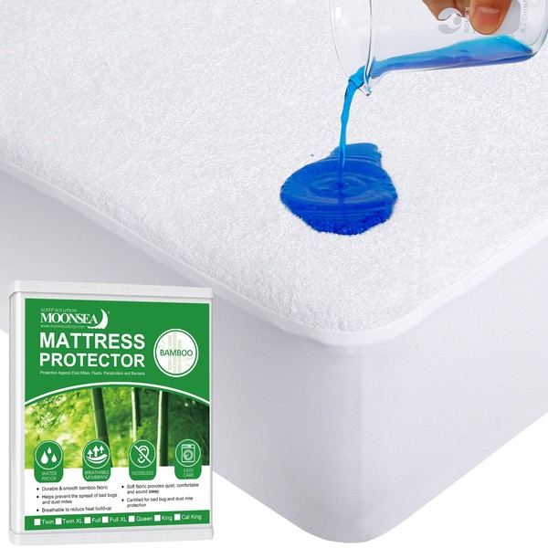 Twin Extra Long (XL) Mattress Protector, Waterproof Bamboo Terry Ultra Soft Noiseless Mattress Protector with Deep Pocket Fits Up to 14 Inch Mattress