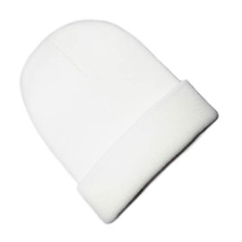 Kids Beanie Hat - Unisex Slouch Winter Woolly Turn Up Knitted (White)