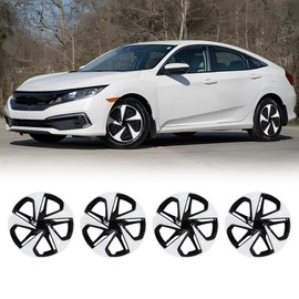 AUTOWIKI 16” Hubcaps for 2016-2021 Honda Civic Sedan Steel Wheels - Set of 4, Bolt-on Design Wheel Rim Covers, ABS+PC Material, 16-Inch Black & White Lacquer Hucap Replacement Set of 4