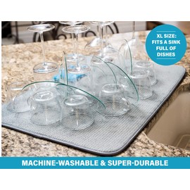 Bellemain XXL Dish Mat 16" x 18" Microfiber Dish Drying Mat, Super absorbent (Gray)