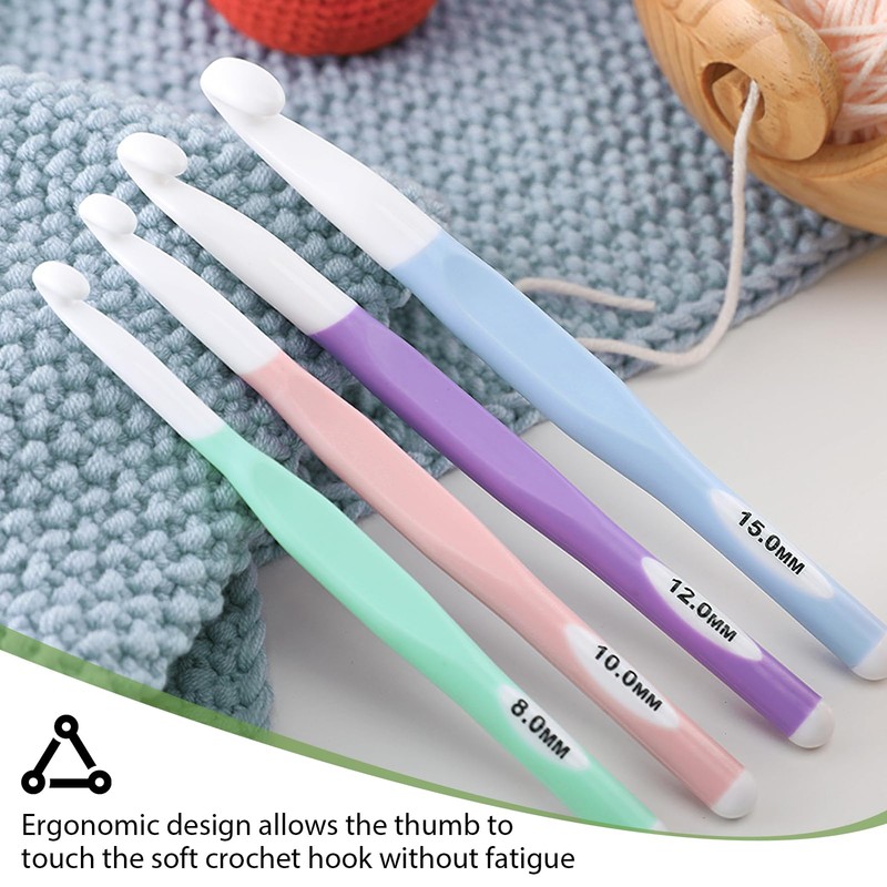 Large Crochet Hook Set with Rubber Handle, 8 mm, 10