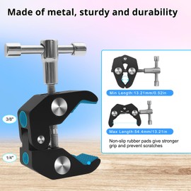 Metal Super Clamp 360° Dual Ballhead Magic Arm Compatible with Insta360 X5 Heavy-Duty Adjustable Holder Compatible with GoPro, Osmo Pocket 3 Phone, Motorcycle Bicycle Handlebar Vlogging Studio