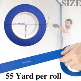 KAKAMINA Painters Tape 2 Inch, 8 Rolls Blue Painters Tape, Bulk Masking Tape Blue General Purpose for Arts and Crafts, 2 Inch x 55 Yards (440 Yards Total)