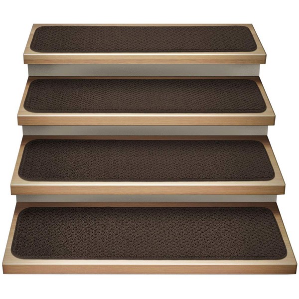 House, Home and More Set of 12 Attachable Indoor Carpet Stair Treads - Chocolate Brown - 8 Inches X 30 Inches