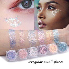 6 Colours Glitter Make Up for Face Body and Hair Body Glitter Sequin for Music Festival Masquerade Party Clubs