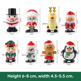 Pack of 8 Christmas Wind Up Toys, Children & Adults Wind-Up Toy, Clock Movement Running and Jumping Toy, Santa Claus, Penguin, Snowman, Elk, Clockwork Toy, Gift for Christmas Stockings