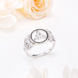 HOOHWE Celtic Ring for Women 925 Sterling Silver Rings for Women Trinity Ring Celtic Jewellery for Women Girls Ring Size 54, Sterling Silver