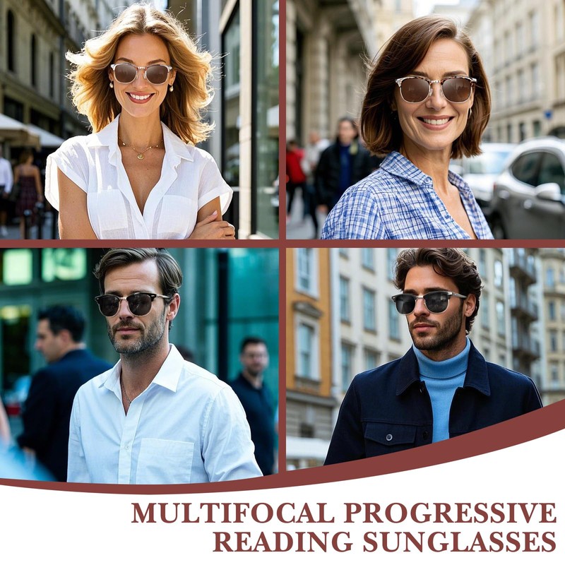 OPTOFENDY Progressive Reading Sunglasses for Women Men Half Frame Multifocus