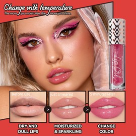 Qawnfy 2 Colors Boss Up Color Changing Lip Oil, Shimmering Temperature Color Changing Lip Gloss Tinted Lip Stain, Long Lasting Nourishing Moisturizing Lip Glow Oil for Lip Care and Dry Lips (03#&05#)