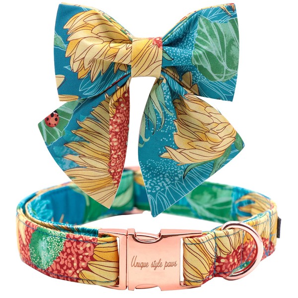 Unique style paws Spring Floral Print Dog Collar, Bow Tie