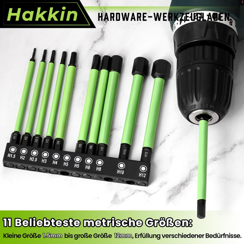 Hakkin 100 mm Hex Bits Set Long 11 Pieces Hex