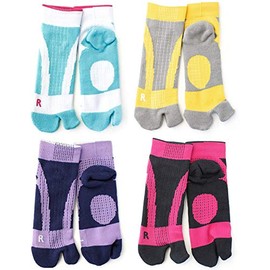box408 Women's Sports Tabi Socks, Set of 4, Middle Length, Socks, Exercise, Support, Pile, Navy, Purple, Black, Pink, White, Mint Green, Grey, Yellow