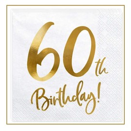 Libetui Set of Birthday Party Napkins - “Happy Birthday” Napkins - Birthday Party Decoration for Adults & Children - Napkins in Gold, 60th Birthday