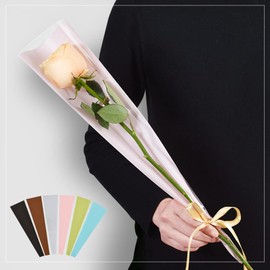 BEISHIDA 100 PCS Single Rose Sleeve Bouquet Bags Plastic Single Flower Wrapping Rose Packaging For Mother's Day Graduation Wedding Birthday Valentine's Day Party (Pink with Matte Back)