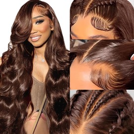Chocolate Brown Lace Front Wig 13x6 HD Body Wave Lace Front Wigs Human Hair Pre Plucked Colored Frontal Glueless Brown Human Hair Wig for Women with Baby Hair 180 Density 26 Inch