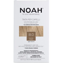 NOAH Permanent Hair Dye 8.0 Light Blonde – Ammonia-Free Hair Colour with Linseed Oil & Rice Proteins - Nourishing, Long-Lasting & Grey Coverage - Complete Hair Colour Kit - 140ml