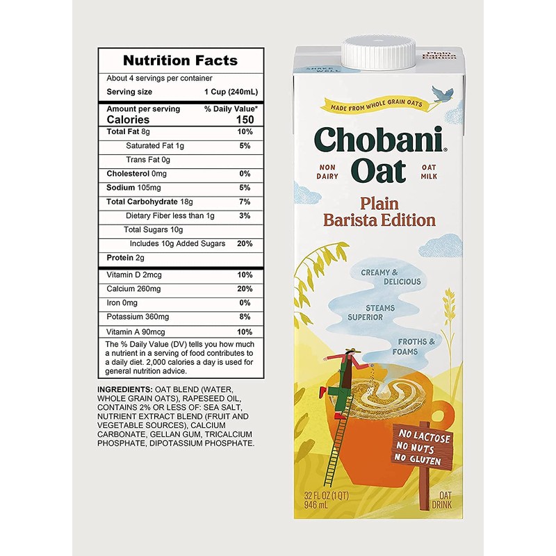 Chobani Oat Milk, Plain Oat Barista Edition, Shelf Stable Non