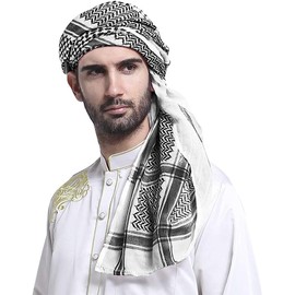 AYILUOBE Men's Arab Shemagh Headscarf Muslim Arabian Headwrap Desert Keffiyeh Head Neck Scarf Shawl Headwear Cap
