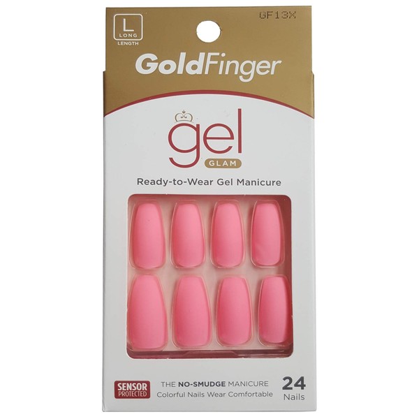 Kiss GoldFinger GEL Glam - Manicura de gel lista para usar (24 uñas, con pegamento GF13X), color rosa