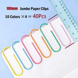 Photway Colourful Paper Clips Large 100 mm, Pack of 40 Bright Vinyl Coated Jumbo Paper Clips for Papers School Office Supplies