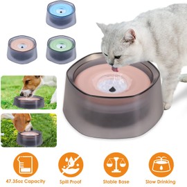 No-Spill Dog & Cat Water Bowl, 47.35Oz Spill-Proof Slow Feeder for Travel
