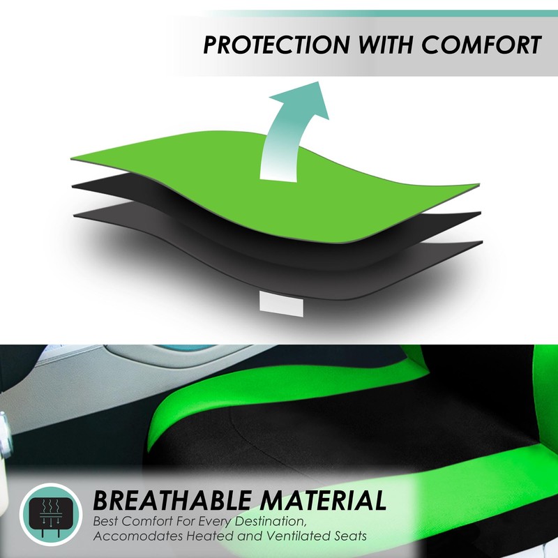 Automotive Seat Covers Green Universal Fit Combo Set with Steering