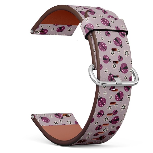 THAZEE 18mm Quick Release Leather Watch Band (Purple Ladybugs) Replacement