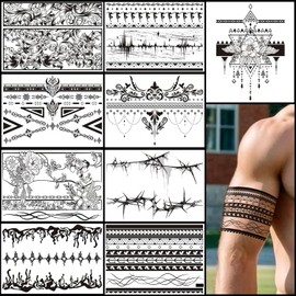 Tatuajes temporales de tótem para mujeres y hombres, tatuajes temporales realistas grandes en negro de 9 hojas con diseño artístico para adultos, resistentes al agua, combinación libre para m